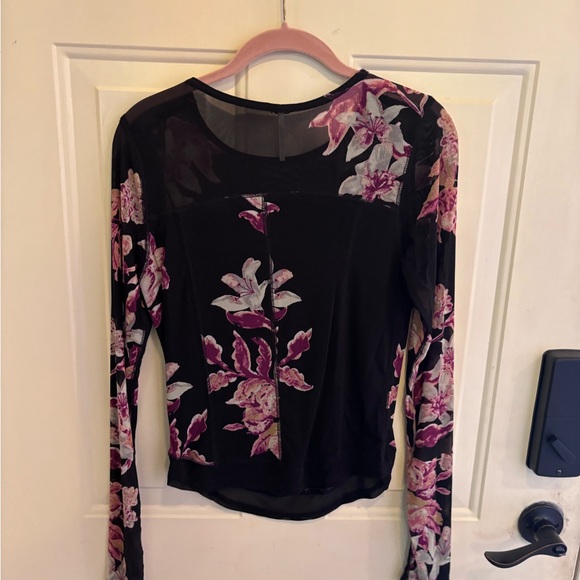 Free People Black Floral Long Sleeve Blouse - Picture 4 of 4